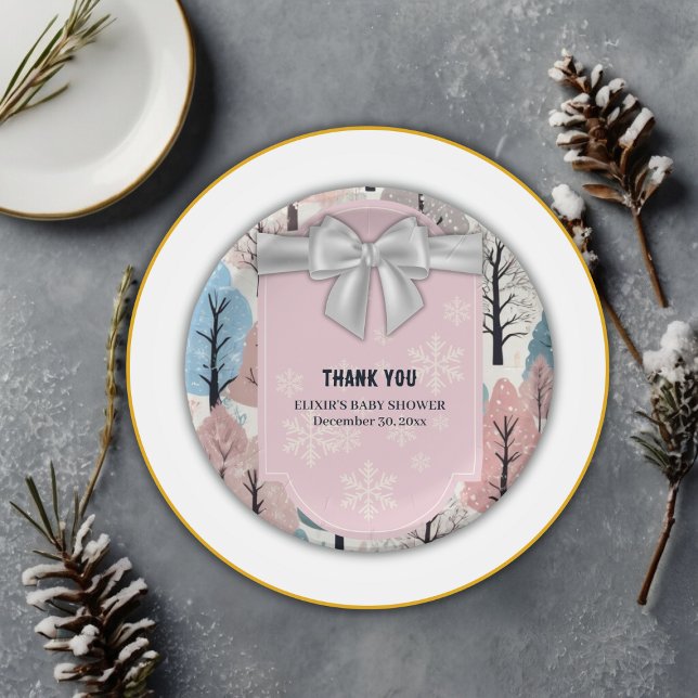Plato De Papel Baby Shower de copas de nieve del bosque de invier (Subido por el creador)