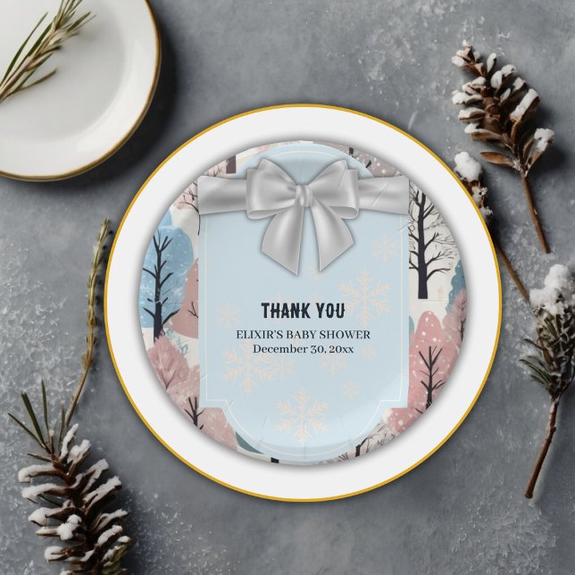 Plato De Papel Baby Shower de copas de nieve del bosque de invier (Subido por el creador)