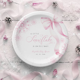 Plato De Papel Baby Shower de copo de nieve rosa