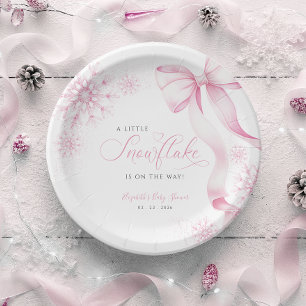 Plato De Papel Baby Shower de copo de nieve rosa
