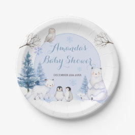 Plato De Papel BABY SHOWER de copos de nieve de ANIMAL ÁRTICO