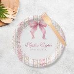 Plato De Papel Baby Shower de Coquette Vintage de Bow Rosa<br><div class="desc">Placas de papel Baby Shower de Coquette de color rosa de barro</div>