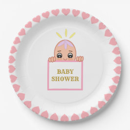Plato De Papel Baby Shower de Corazones Rosa Cute