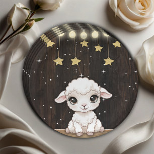Plato De Papel Baby Shower de cordero blanco ruso