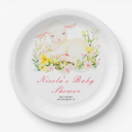 Plato De Papel Baby Shower de cordero de primavera