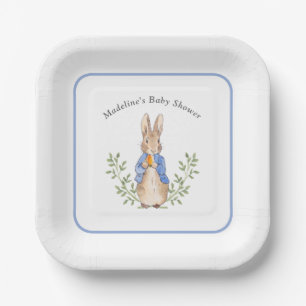 Plato De Papel Baby Shower de cosecha blanca de color azul de Pet