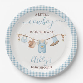 Plato De Papel Baby Shower de Cowboy Blue Cothesline Brown