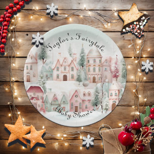 Plato De Papel Baby Shower de cuento de hadas de invierno color d
