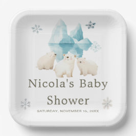 Plato De Papel Baby Shower de Cute Winter Polar Bears