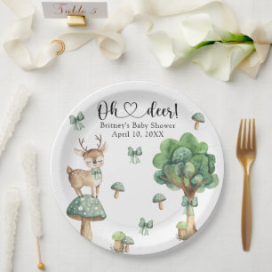 Plato De Papel Baby Shower de Deer de Woodland Watercolor