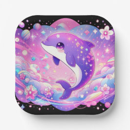 Plato De Papel Baby Shower de delfín encantado