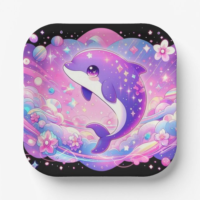 Plato De Papel Baby Shower de delfín encantado (Anverso)