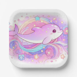 Plato De Papel Baby Shower de delfín mágico