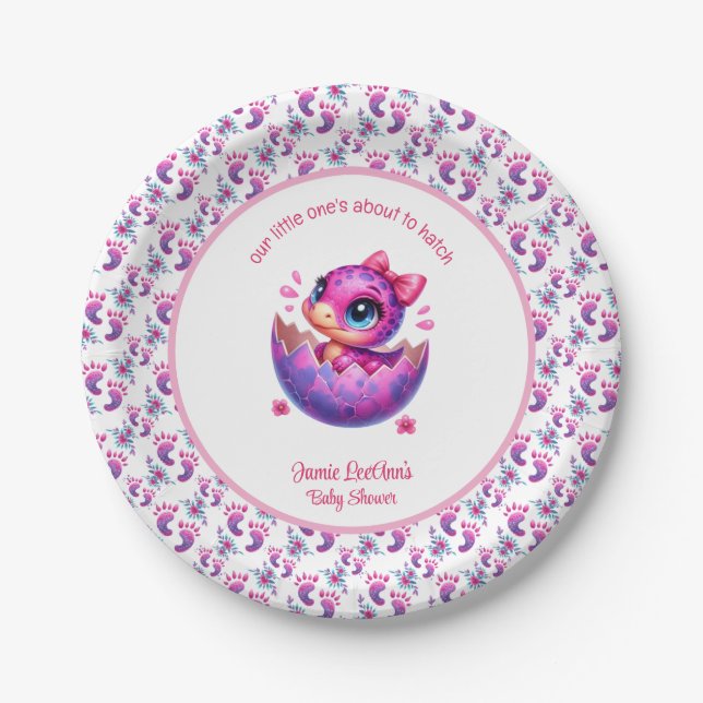 Plato De Papel Baby Shower de dinosaurios curados "Hatching Pront (Anverso)