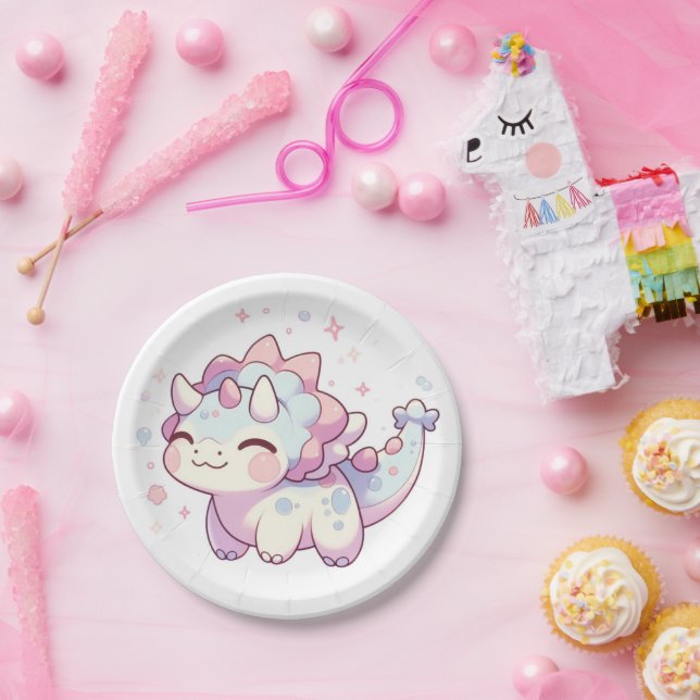 Plato De Papel Baby Shower de dinosaurios dulces simples (Fiesta)