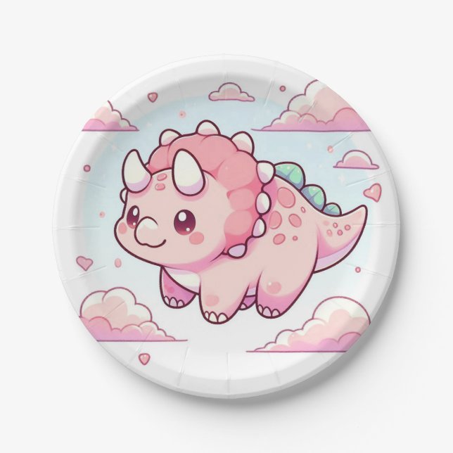 Plato De Papel Baby Shower de dinosaurios encantados moderno (Anverso)