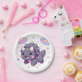 Plato De Papel Baby Shower de dinosaurios modernos encantados