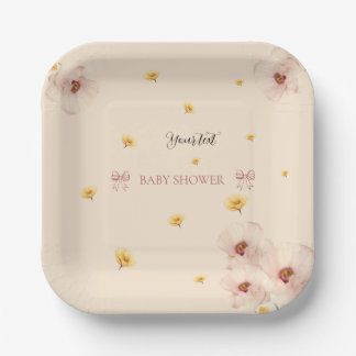 Plato De Papel Baby shower de diseño floral