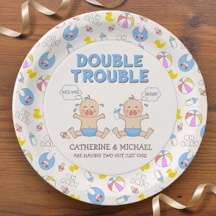 Plato De Papel Baby Shower de doble problema para niños gemelos