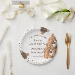 Plato De Papel Baby Shower de dos osos gemelos neutros de género