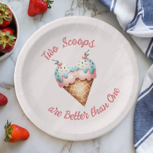 Plato De Papel Baby Shower de dos Scoops Ice Cream Twins