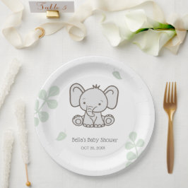 Plato De Papel Baby Shower de Elefante Neutral de Género