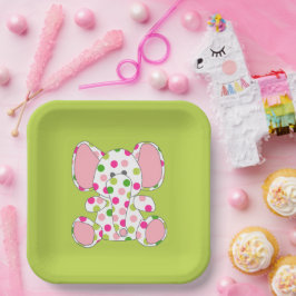 Plato De Papel Baby Shower de Elefante Rosa