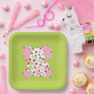 Plato De Papel Baby Shower de Elefante Rosa