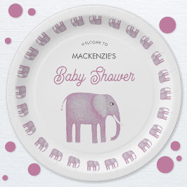 Plato De Papel Baby Shower de Elefante Rosa