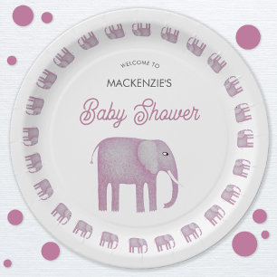 Plato De Papel Baby Shower de Elefante Rosa