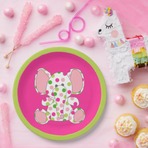 Plato De Papel Baby Shower de Elefante Rosa