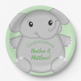 Plato De Papel Baby Shower de Elefante Verde