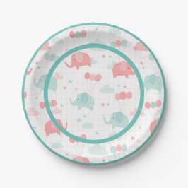 Plato De Papel Baby Shower de elefante verde rosado