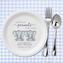 Plato De Papel Baby Shower de elefantes gemelos cute