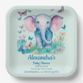 Plato De Papel Baby Shower de Elephant Bebé Azul