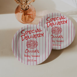 Plato De Papel Baby Shower de entrega especial de Pizza roja dibu