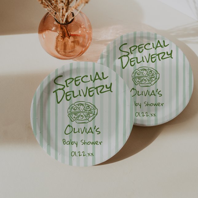 Plato De Papel Baby Shower de entrega especial Pizza Green dibuja (Subido por el creador)