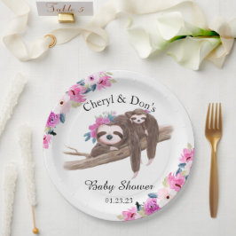 Plato De Papel Baby Shower de eslora floral color agua rosa