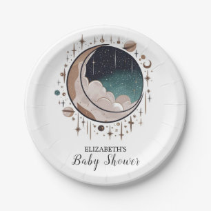 Plato De Papel Baby Shower de estrellas celestes en el exterior