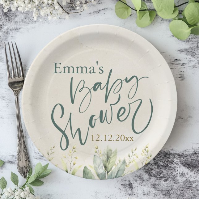 Plato De Papel Baby Shower de eucalipto verde (Subido por el creador)