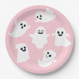 Plato De Papel Baby Shower de Fantasma Rosa Cuta Halloween