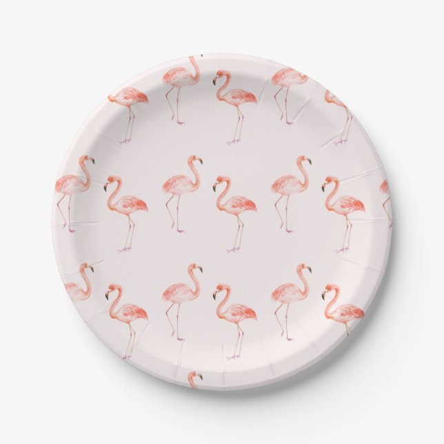 Plato De Papel Baby Shower de Flamingos Rosados (Anverso)