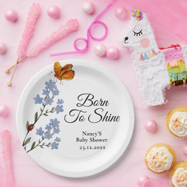 Plato De Papel Baby Shower de flor acuática (Fiesta)