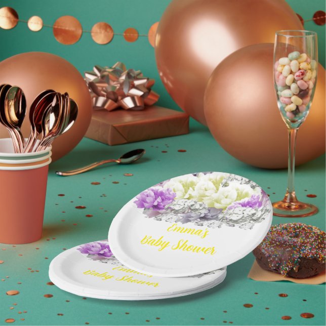 Plato De Papel Baby Shower de Floral suave mixta (Multi)