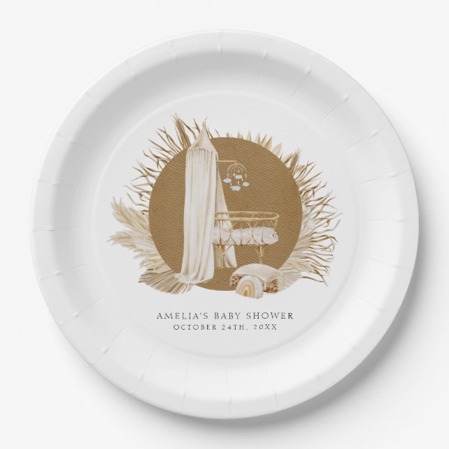 Plato De Papel Baby Shower de Florales Boho (Anverso)