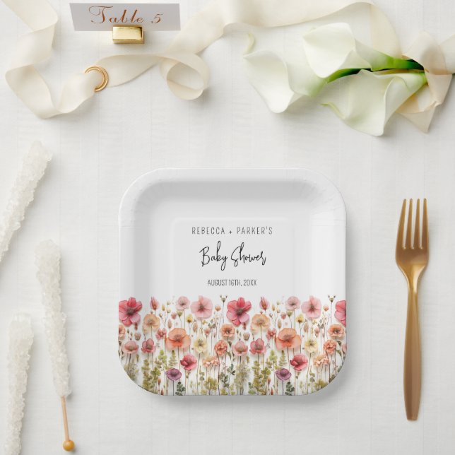 Plato De Papel Baby Shower de flores frescas Boho (Boda)