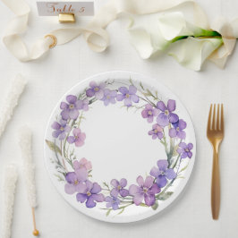 Plato De Papel Baby Shower De Flores Violetas Delicadas De Primav
