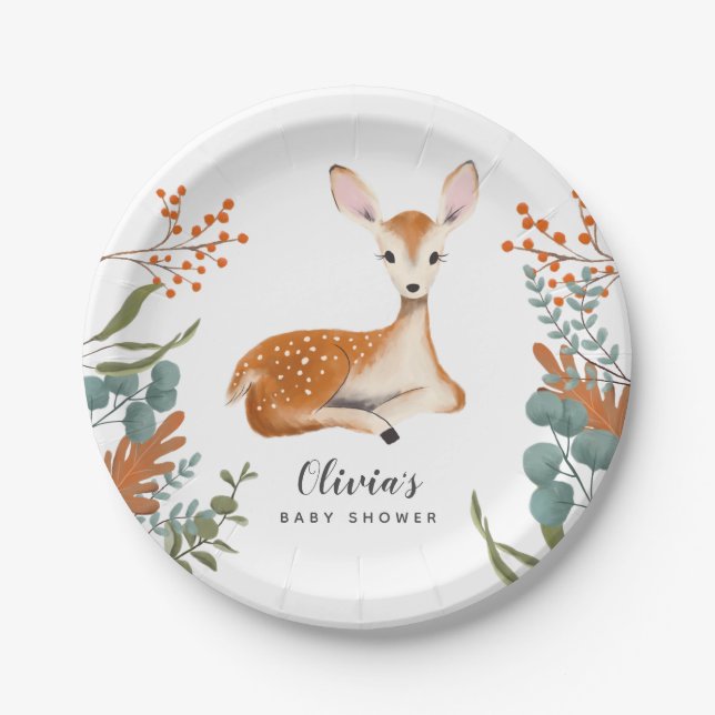 Plato De Papel Baby Shower de Foliage de Deer Fall (Anverso)