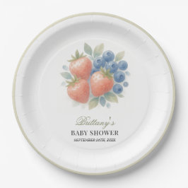Plato De Papel Baby Shower de fresa y arándano