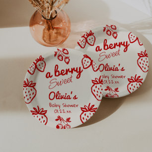 Plato De Papel Baby Shower de fresas con una mano dulce de Berry